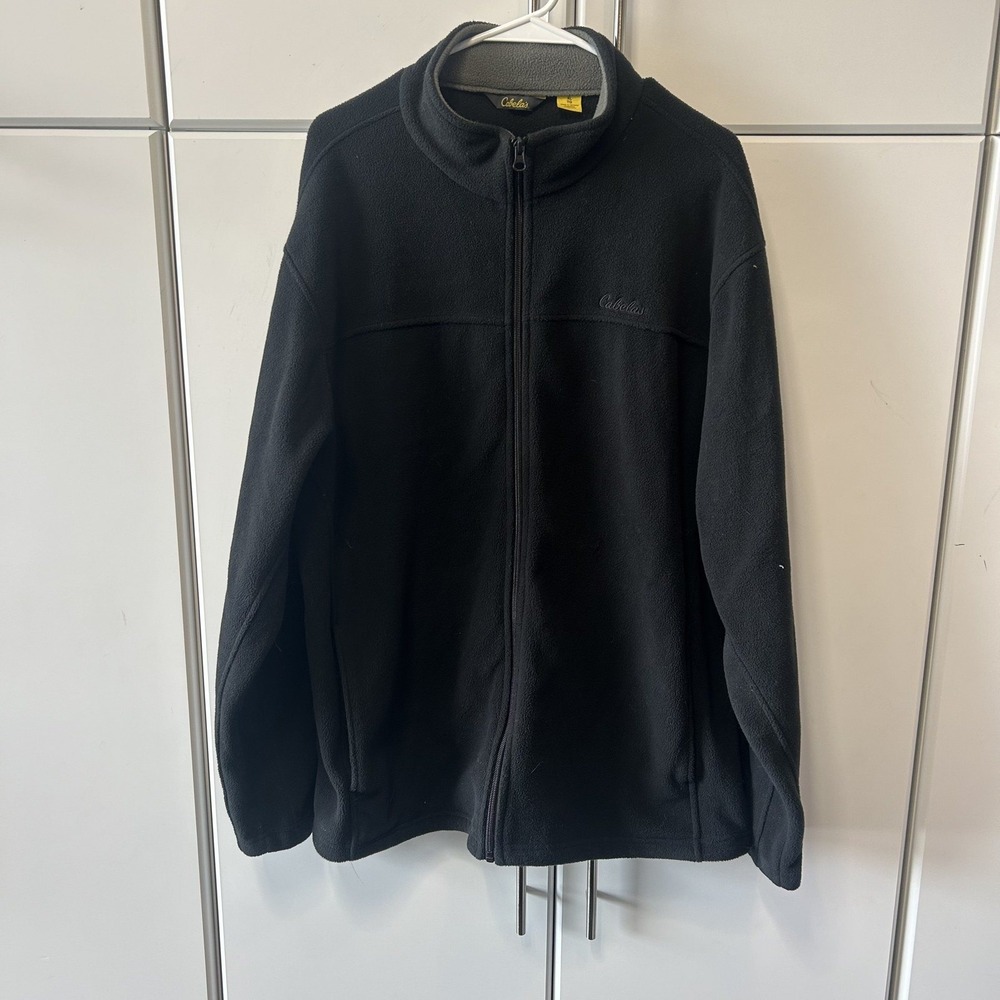 Cabelas Mens XL Full Zip Fleece Jacket Black Mock Neck Outdoor Hiking Sweater